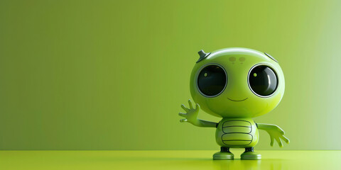 Extraterrestrial Being Standing on Green Surface with Copy Space for 3D Illustration Concept