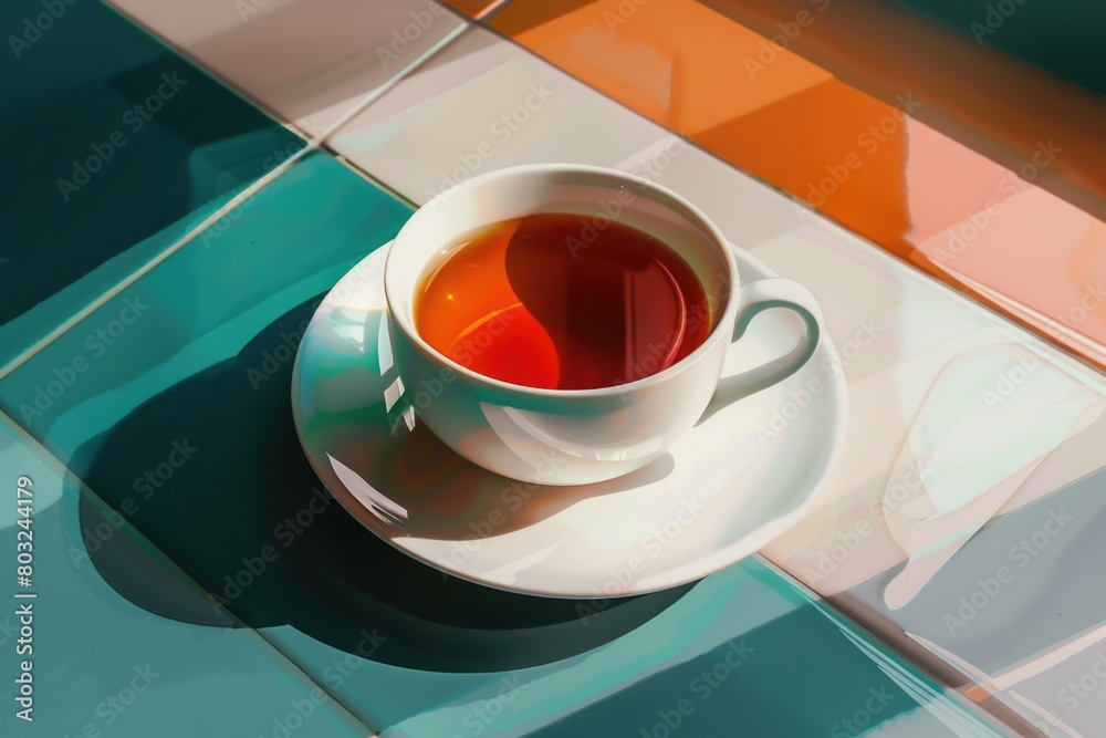 Poster A simple image of a cup of tea on a saucer. Suitable for various design projects