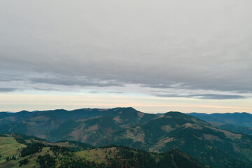 Aerial view of beautiful mountain landscape on cloudy day