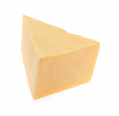 Piece of tasty cheese isolated on white