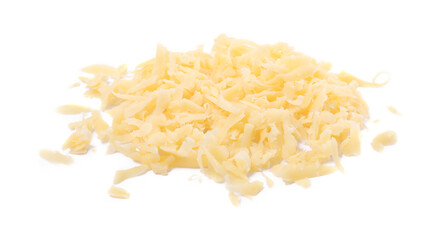 Pile of tasty grated cheese isolated on white