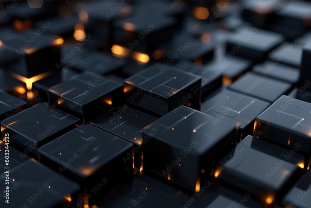 Poster close up view of black cubes, suitable for abstract backgrounds