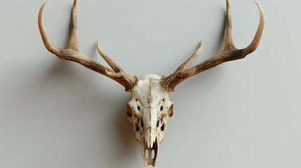 Fototapeta premium Natural deer skull with detailed antlers on a neutral background