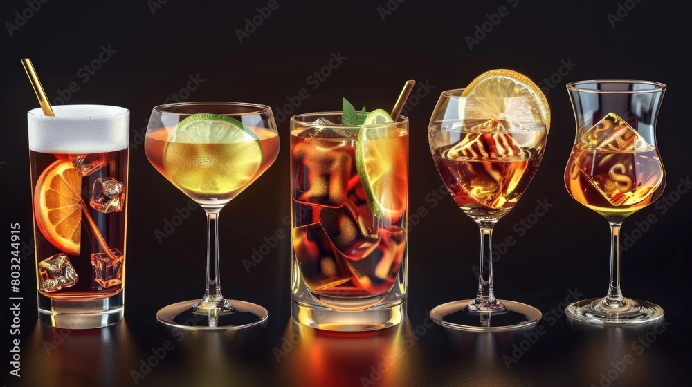 Aufkleber assorted beverages in glassware. suitable for menu design