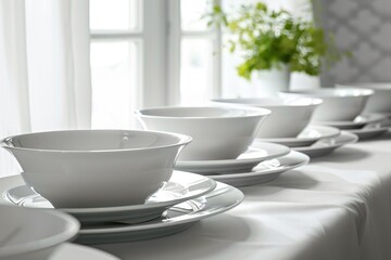 Freshly prepared meals elegantly displayed on white plates on a white dining table near a window