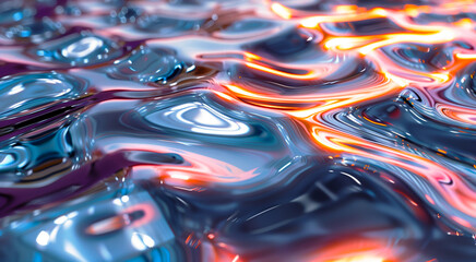 液体金属の波に反射するイルミネーションのアブストラクトイメージ