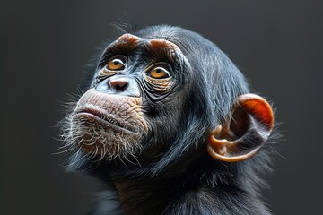 close-up portrait of a majestic and proud gorilla2/3 profile, award-winning National Geographic style photo, professional photo studio lighting, hyper realistic, hyper detailed, gray background