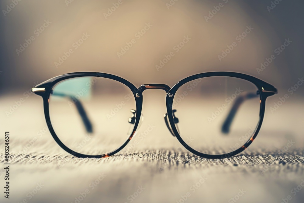Aufkleber a pair of glasses resting on a table, suitable for various concepts
