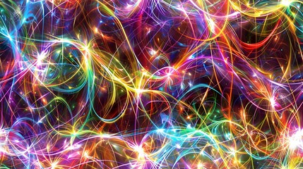 Colorful Swirling Abstract Digital Art Background with Vibrant Neon Lights and Fluid Shapes