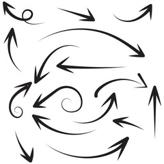 Set of hand drawn black arrow sign or symbol element doodle design. Vector illustration.