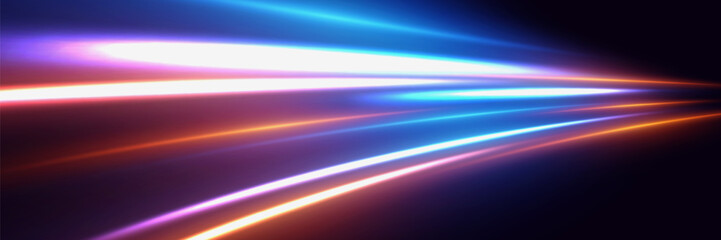 The effect of speed and neon lines. Dynamic movement of light rays.