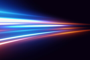 The effect of speed and neon lines. Dynamic movement of light rays.