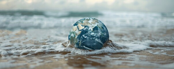 A rising tide engulfing a globe, representing the threat of rising sea levels