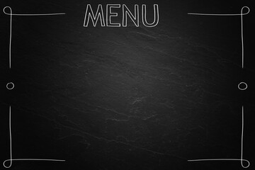 Black surface with word Menu as background. Mockup for design