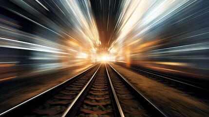 Obraz premium Dynamic train journey through a high-speed tunnel with light trails
