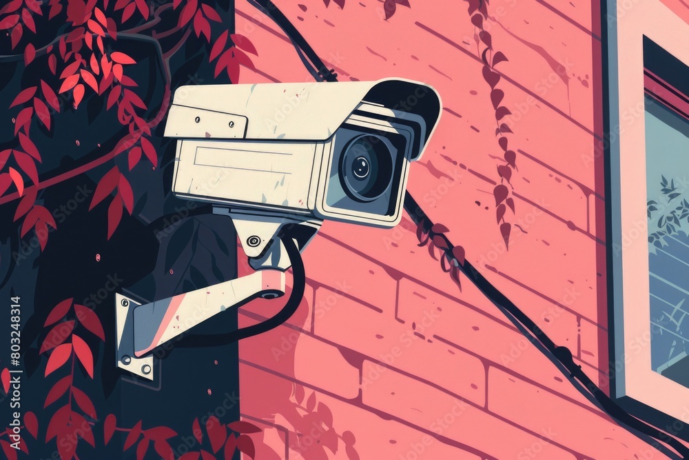 Poster surveillance camera on building exterior, perfect for security concepts