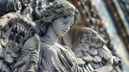 Fototapeta premium A beautiful statue of an angel holding a bird. Perfect for religious or inspirational designs