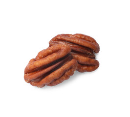 Tasty pecan nuts isolated on white, top view