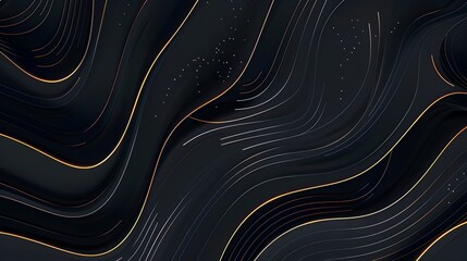Flowing Abstract Black and Gold Background with Elegant Curving Lines and Shapes