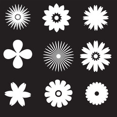 Daisy flowers icon set. sweet flowers plant collection. Black daisy chamomile set. Daisy flowers shape illustration icon.