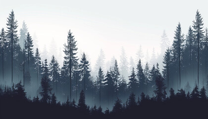 A stark texture depicting a forest silhouette against a white background,generative ai