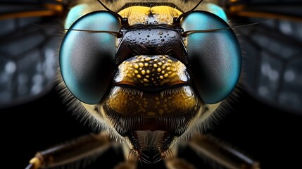 Take an extreme close up photograph of the compound eyes of a dragonfly, showing the individual lenses.