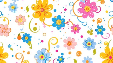 Vibrant Floral Swirl Pattern for Cheerful Textile Designs and Gifts