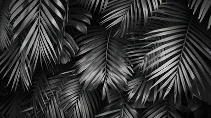 closeup nature view Black and white of green leaf and palms background. Flat lay, dark nature concept, tropical leaf