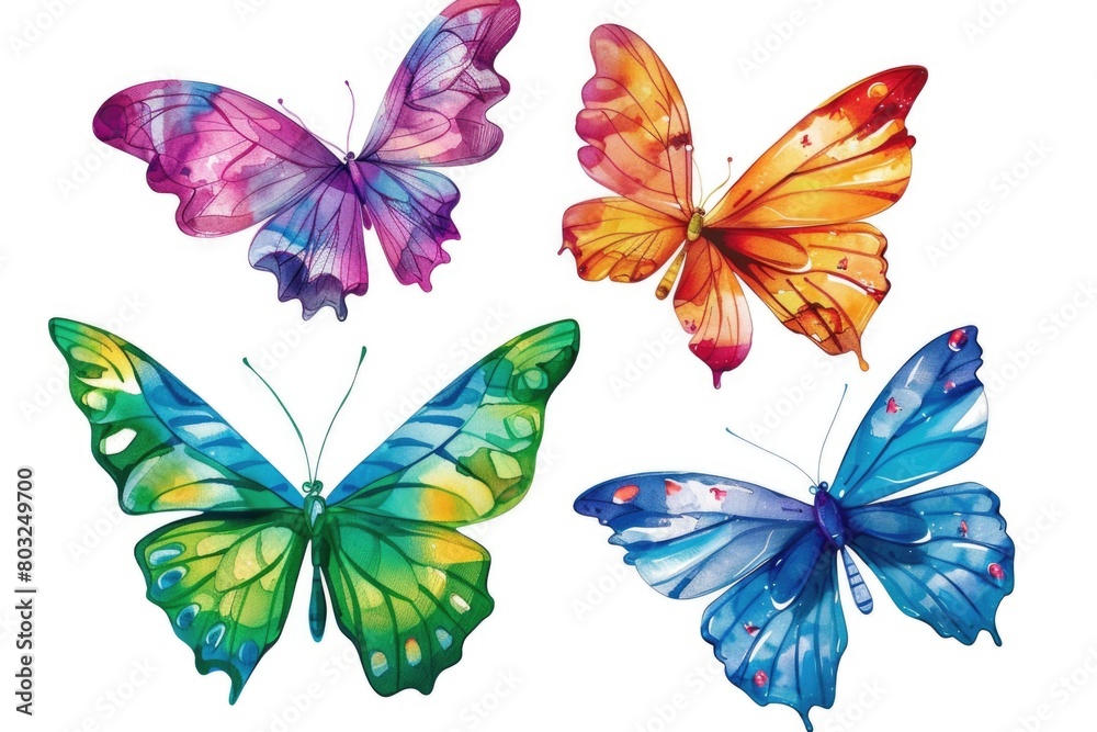 Poster Group of vibrant butterflies on a plain white backdrop. Ideal for nature and wildlife concepts