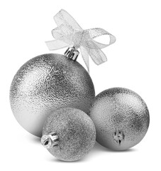 Beautiful silver Christmas balls isolated on white