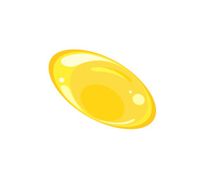 Fish oil supplement in soft gel capsule isolated on white background. Vector cartoon flat illustration of yellow pill. 