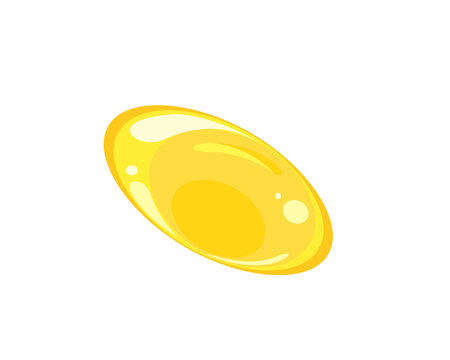 Fish oil supplement in soft gel capsule isolated on white background. Vector cartoon flat illustration of yellow pill. 