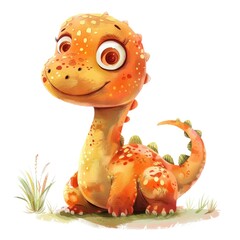 A captivating watercolor baby dinosaur graces this illustration