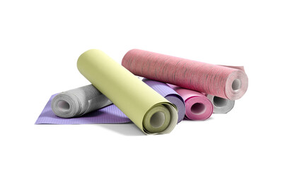 Different colorful wallpaper rolls isolated on white