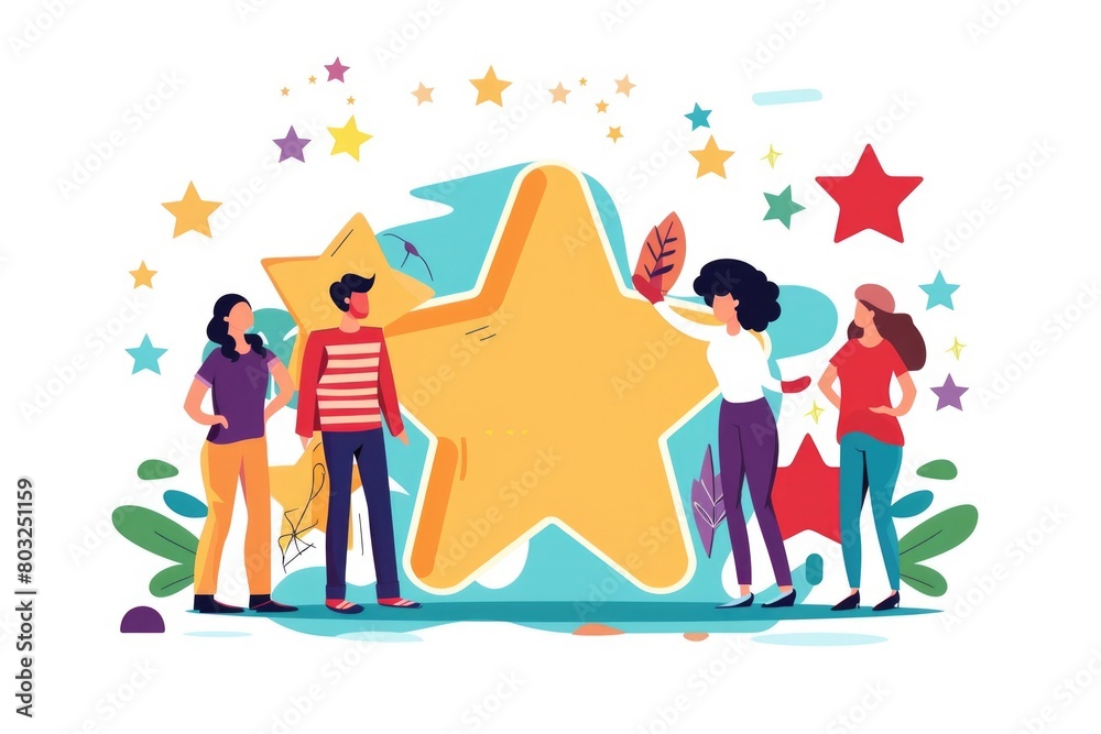 Aufkleber group of people standing around a star, suitable for various concepts