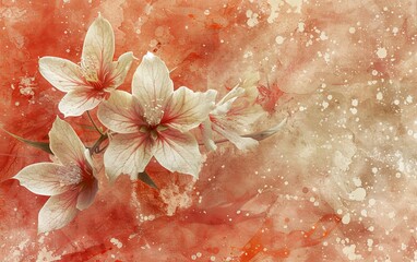 Elegant white flowers on vibrant red watercolor background