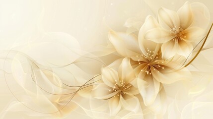 Elegant beige floral wallpaper design with golden accents