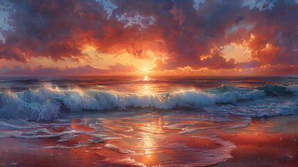 Fototapeta na wymiar November Coastal Sunrise at Windansea Beach, Beautiful sunset painting beach painting high res