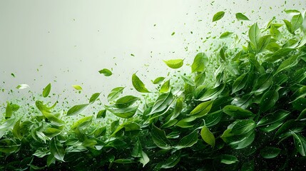 Organic Burst: Greenery in Motion on a White Background