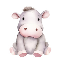 AI-Generated Watercolor cute Hippopotamus Clip Art Illustration. Isolated elements on a white background.