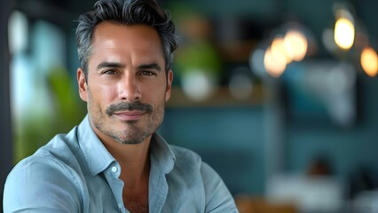 Portrait of a confident Hispanic man in a business office Top job candidate. Concept Professional Headshot, Hispanic Businessman, Office Setting, Job Interview, Confidence