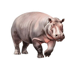 Naklejka premium AI-Generated Watercolor Hippopotamus Clip Art Illustration. Isolated elements on a white background.