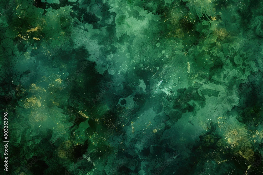 Poster a unique abstract background with green and black colors, featuring yellow spots. ideal for design p