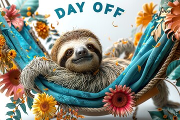 on a white background as t-shirt vector style A captivating 3D illustration of a sloth enjoying a...