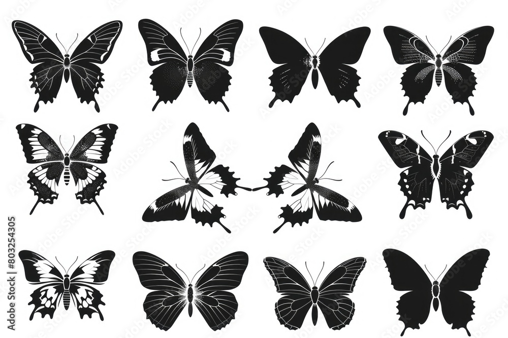 Poster a collection of colorful butterflies on a plain white background. perfect for a variety of design pr