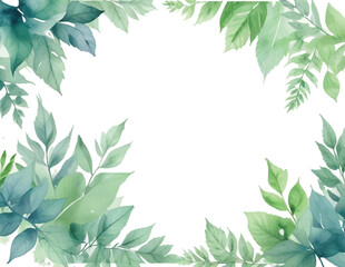 watercolor green leaves frame with copy space background