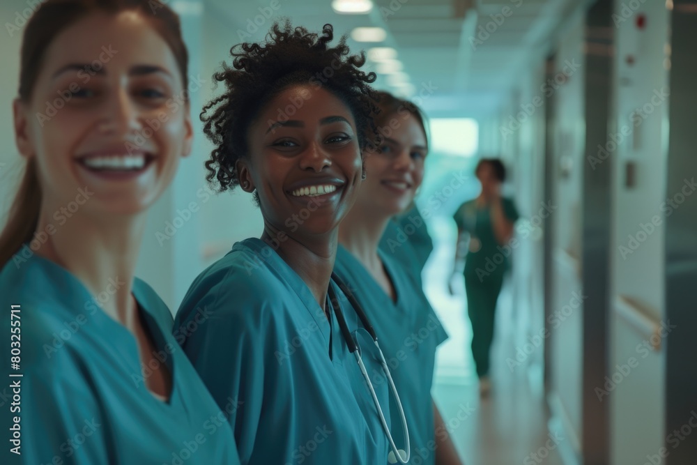 Poster a group of women standing side by side. ideal for diverse and unity concepts