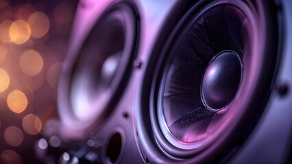 Professional Music Experience with High-End Stereo Speakers. Concept Music production, High-quality sound system, Audio engineering, Professional recording studio, Stereo speakers - obrazy, fototapety, plakaty