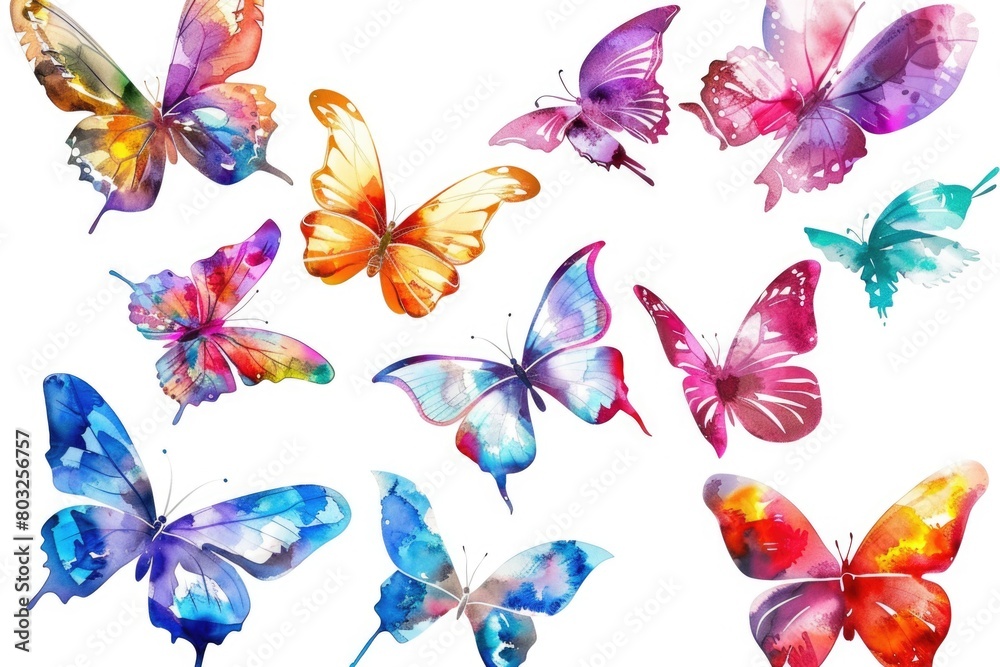 Aufkleber group of vibrant butterflies on a clean white backdrop. suitable for various design projects