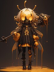 Creepy Kawaii Dripping Honey Bee Girl , Goth creepy , 3D render